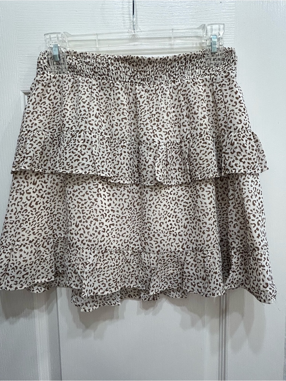 Altar'd State Cream Mini Skirt with Brown Leopard Print